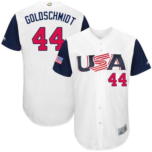 Team USA #44 Paul Goldschmidt White 2017 World MLB Classic Authentic Stitched Youth MLB Jersey